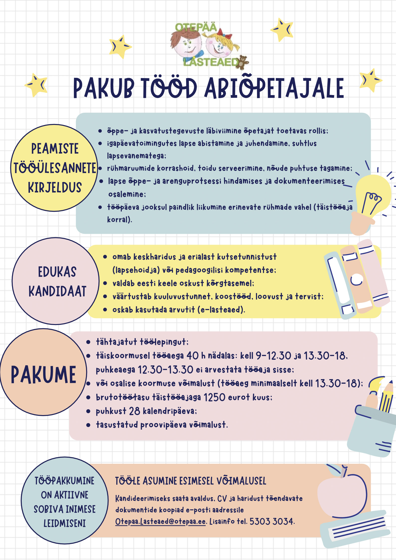 Pakume tööd abiõpetajale
